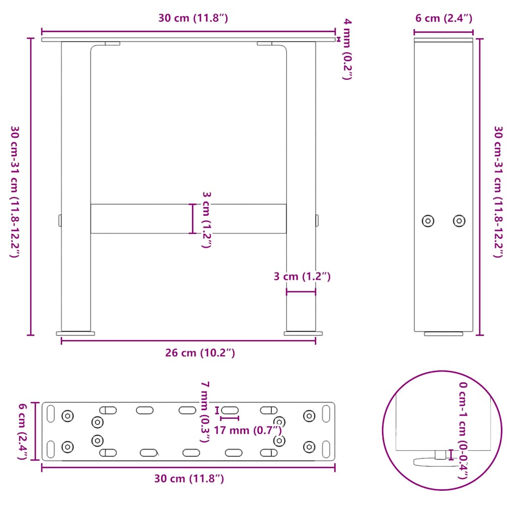 Salontafelpoten 2 st 30x(30-31) cm staal wit is nu te koop bij PeponiXL, paradijselijk wonen!