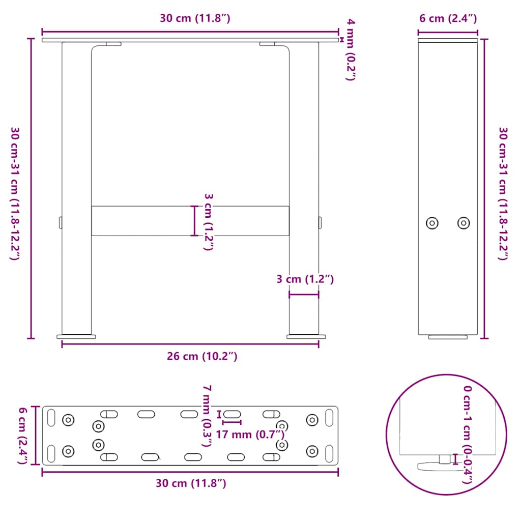 Salontafelpoten 2 st 30x(30-31) cm staal antracietkleurig is nu te koop bij PeponiXL, paradijselijk wonen!