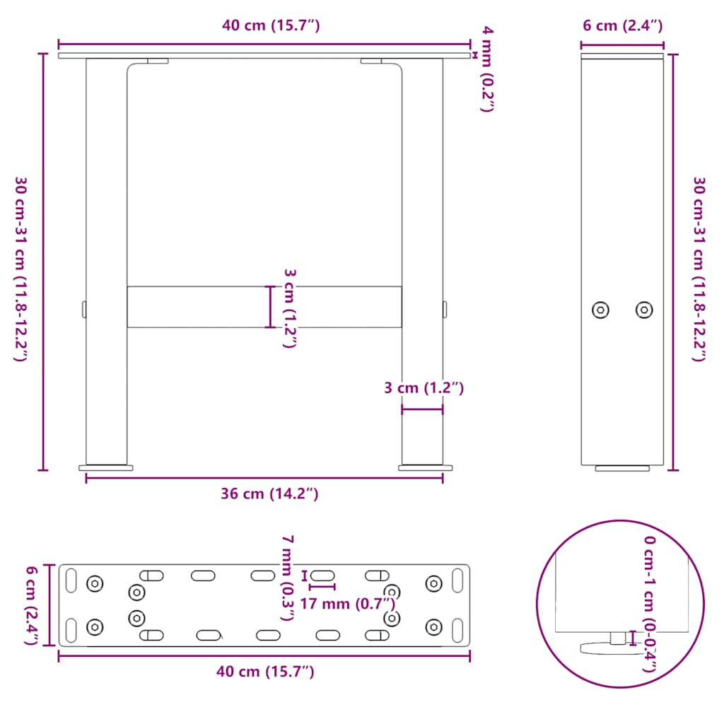 Salontafelpoten naturel staal 2 st 40x(30-31) cm staal is nu te koop bij PeponiXL, paradijselijk wonen!