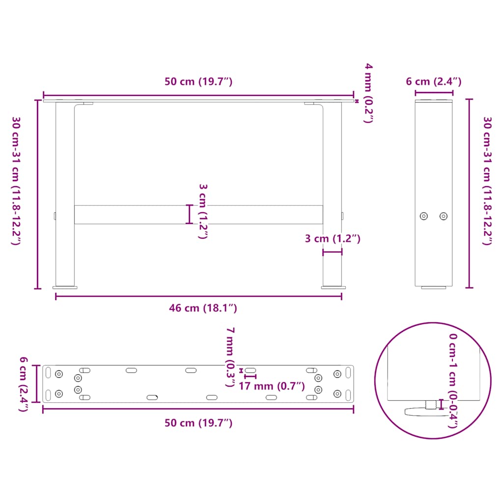 Salontafelpoten 2 st 50x(30-31) cm staal zwart is nu te koop bij PeponiXL, paradijselijk wonen!