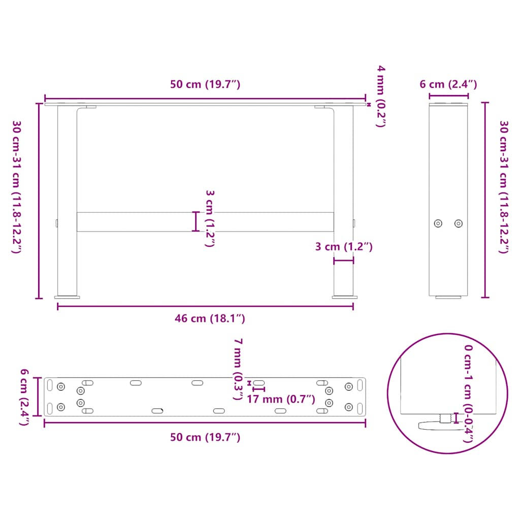 Salontafelpoten naturel staal 2 st 50x(30-31) cm staal is nu te koop bij PeponiXL, paradijselijk wonen!