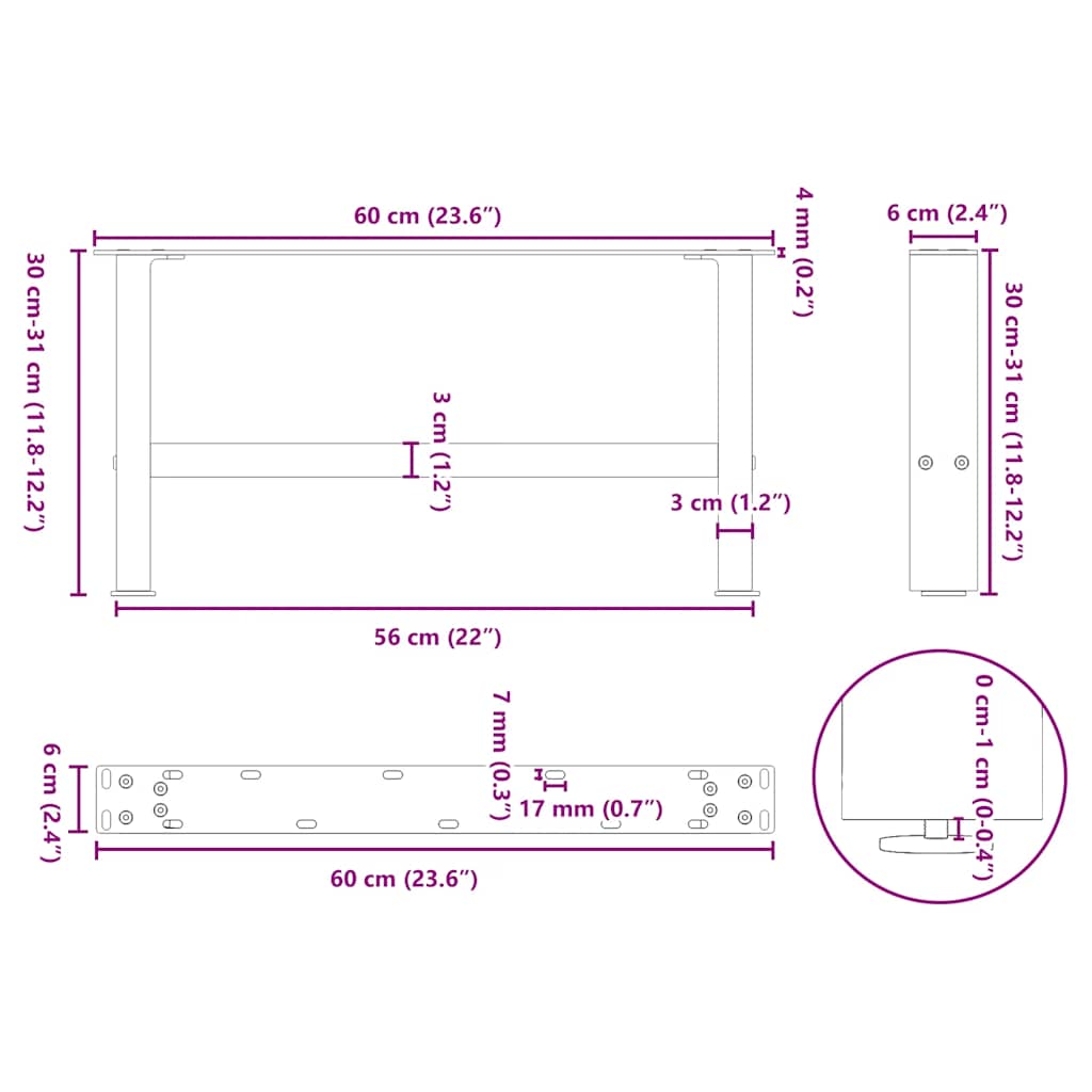 Salontafelpoten 2 st 60x(30-31) cm staal zwart is nu te koop bij PeponiXL, paradijselijk wonen!