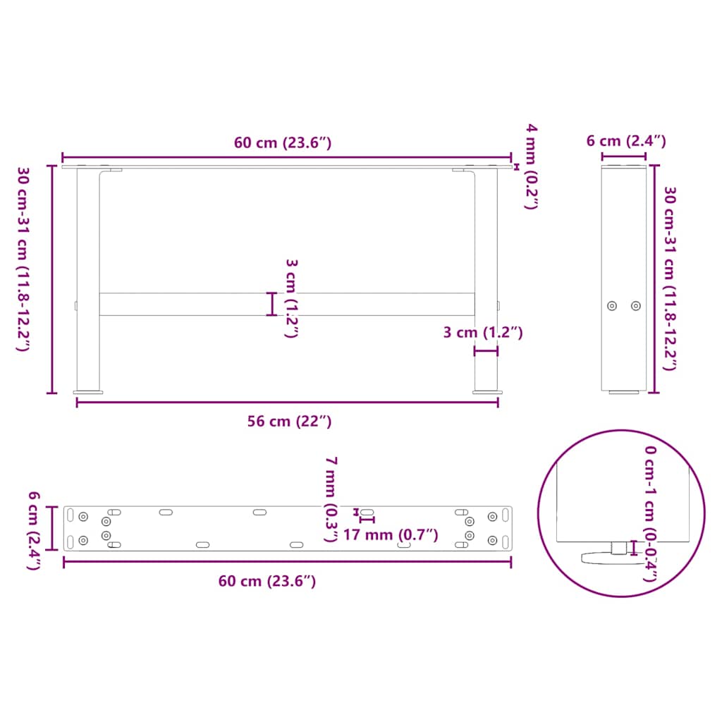Salontafelpoten 2 st 60x(30-31) cm staal wit is nu te koop bij PeponiXL, paradijselijk wonen!