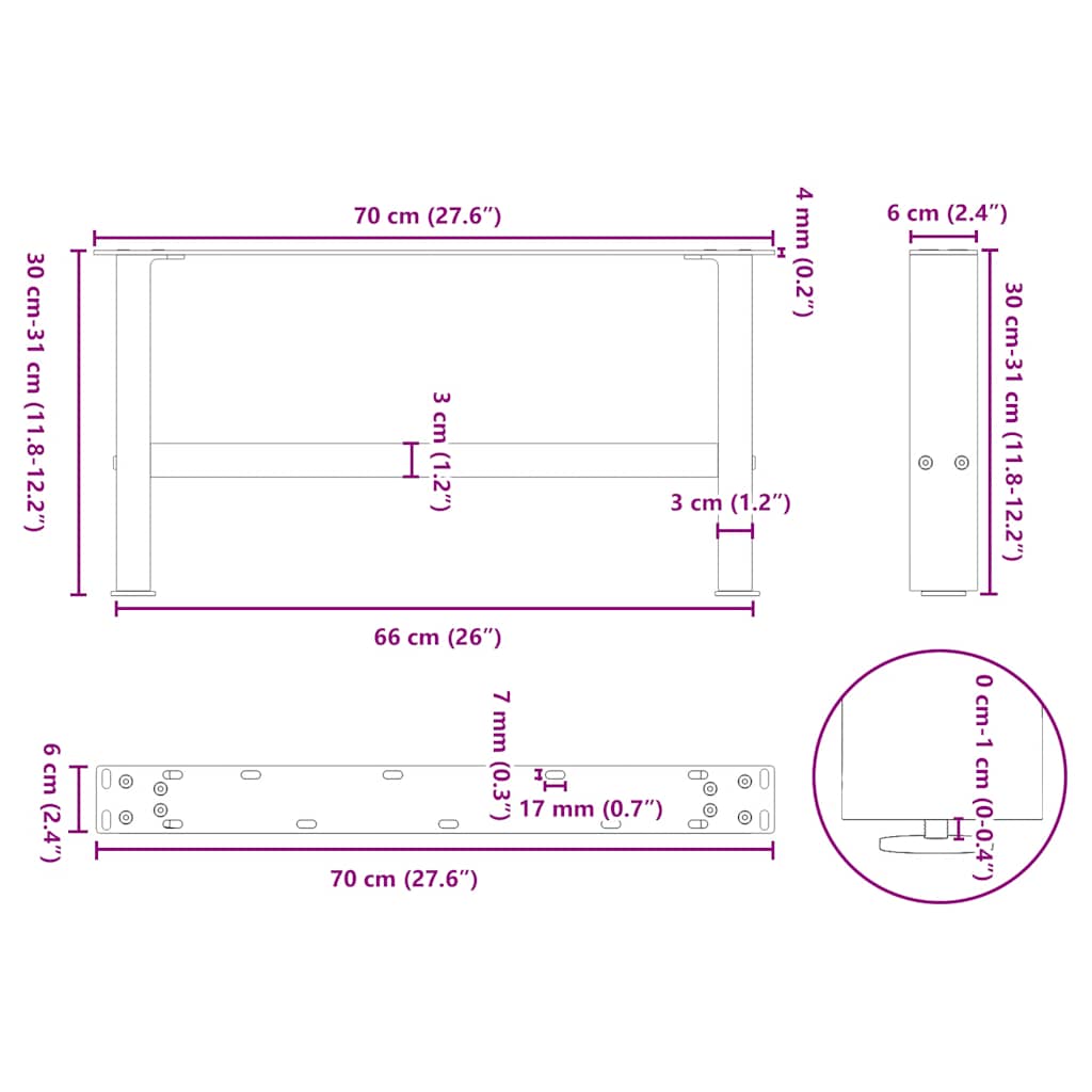 Salontafelpoten 2 st 70x(30-31) cm staal antracietkleurig is nu te koop bij PeponiXL, paradijselijk wonen!