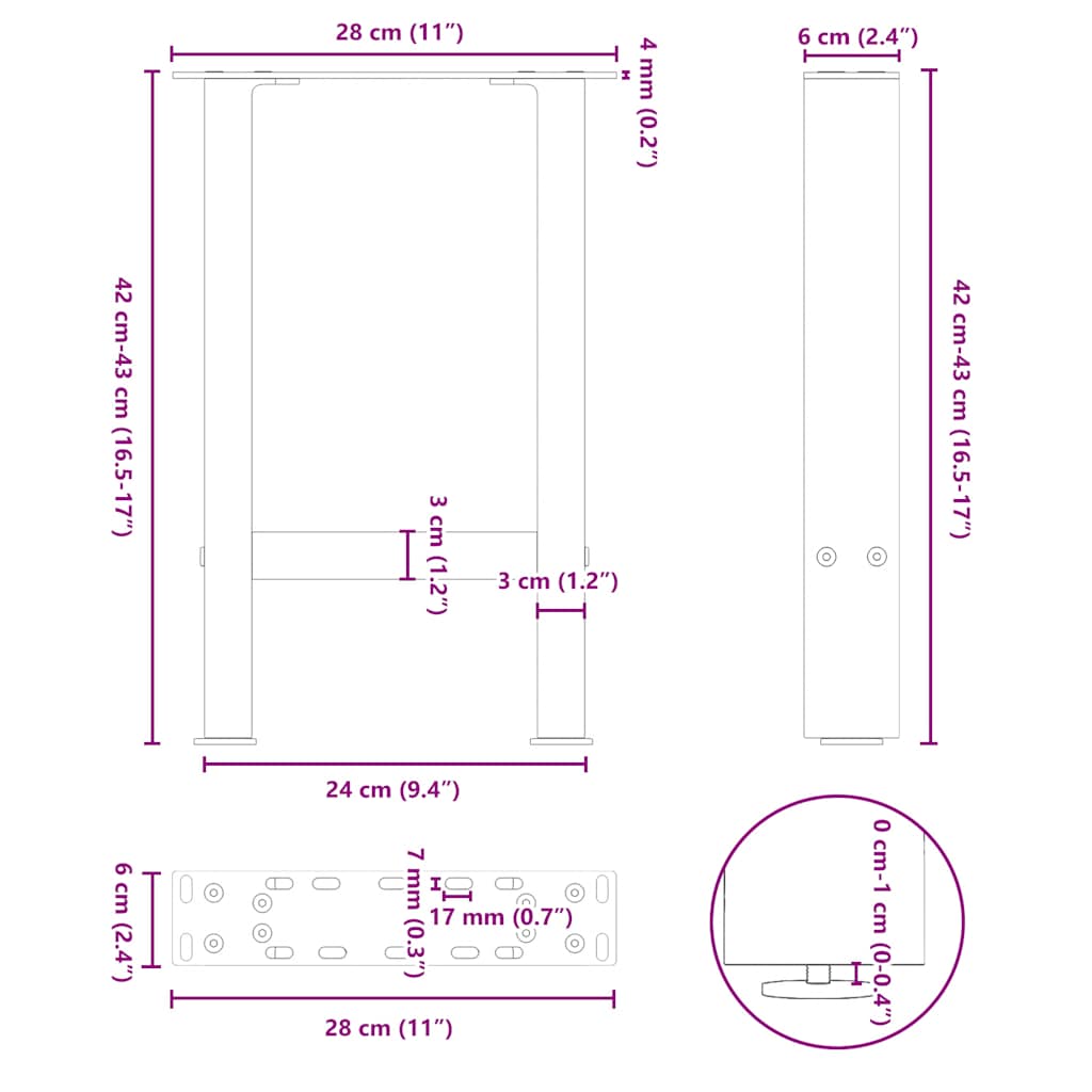 Salontafelpoten 2 st 28x(42-43) cm staal antraciet is nu te koop bij PeponiXL, paradijselijk wonen!