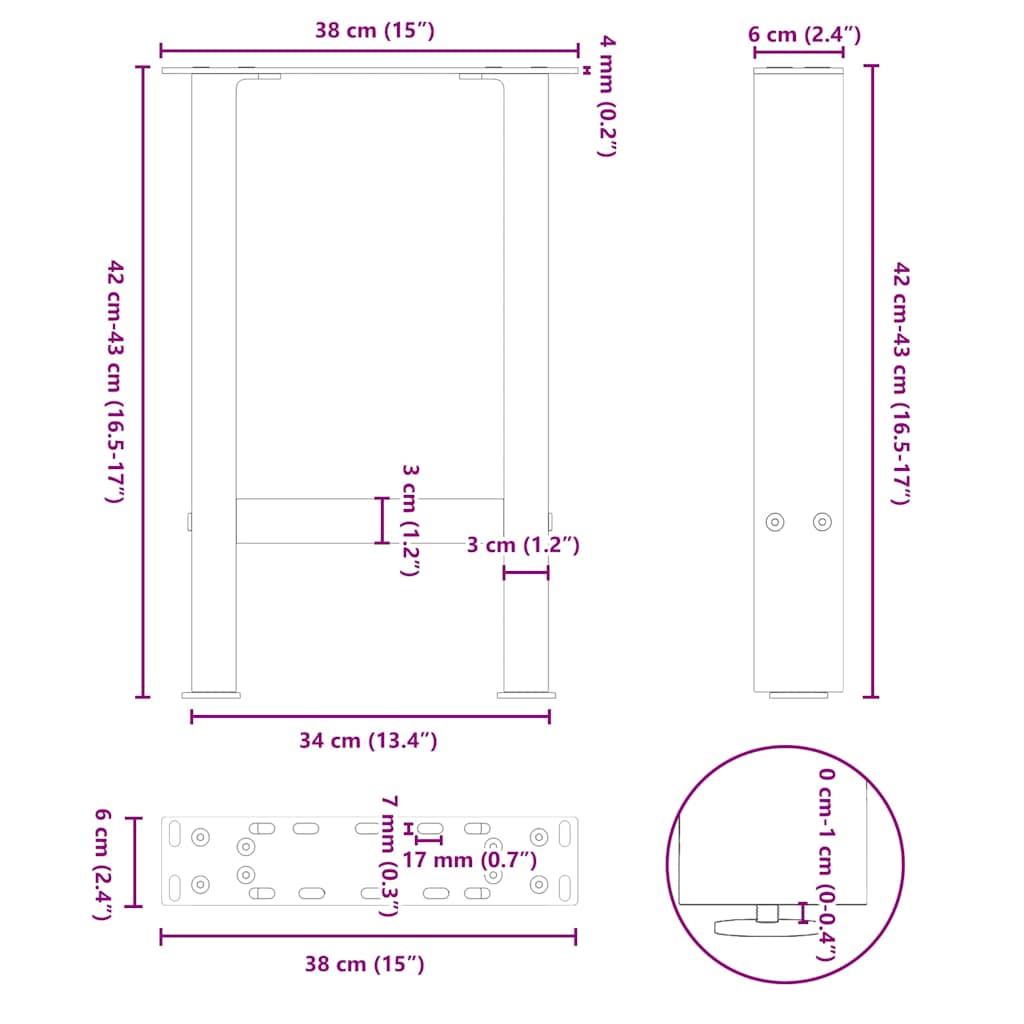 Salontafelpoten 2 st 38x(42-43) cm staal zwart is nu te koop bij PeponiXL, paradijselijk wonen!
