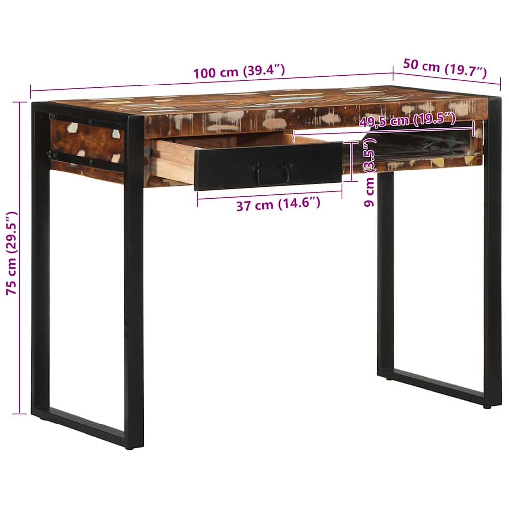 Bureau 100x50x75 cm massief gerecycled hout meerkleurig is nu te koop bij PeponiXL, paradijselijk wonen!