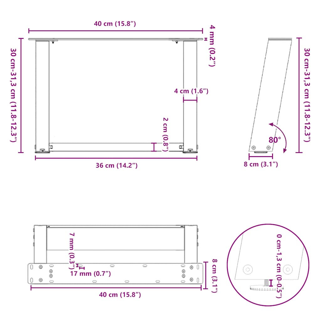 Salontafelpoten 2 st U-vormig 40x(30-31) cm staal zwart is nu te koop bij PeponiXL, paradijselijk wonen!
