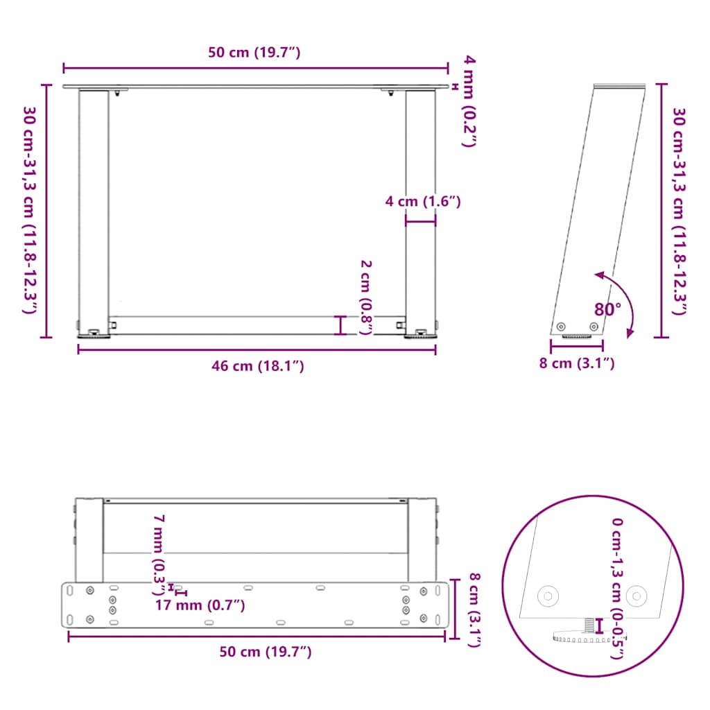 Salontafelpoten 2 st U-vormig 50x(30-31) cm staal zwart is nu te koop bij PeponiXL, paradijselijk wonen!