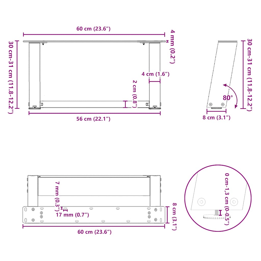 Salontafelpoten 2 st U-vormig 60x(30-31) cm staal antraciet is nu te koop bij PeponiXL, paradijselijk wonen!