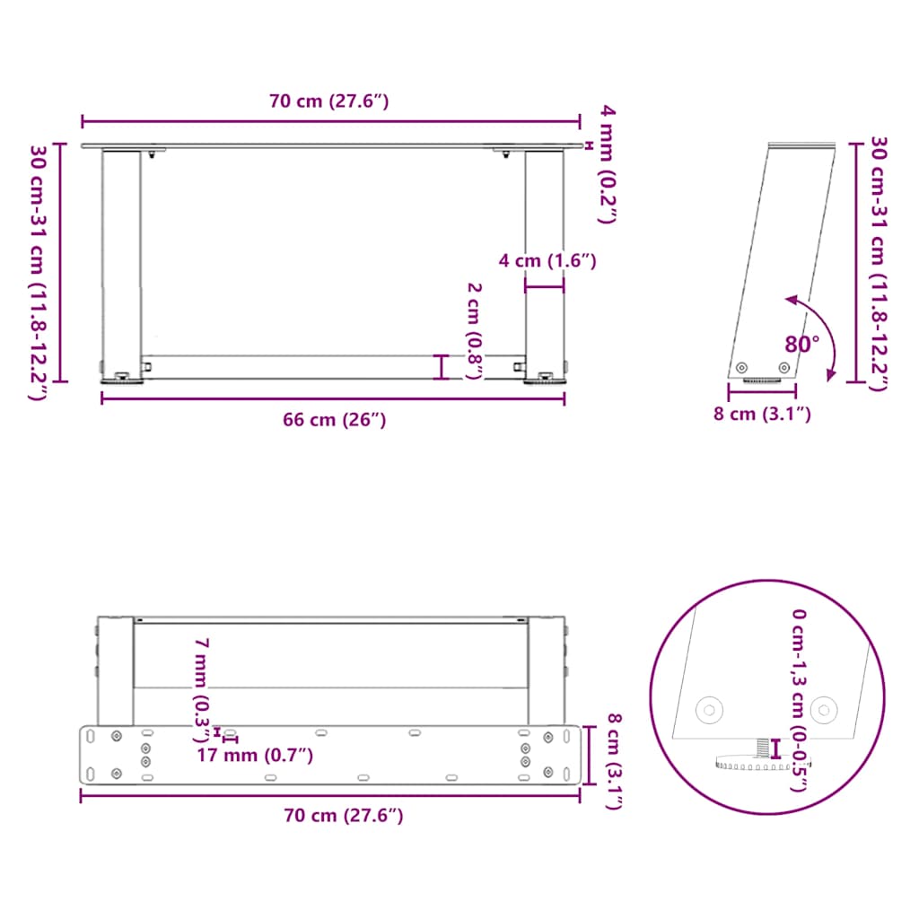 Salontafelpoten 2 st U-vormig 70x(30-31) cm staal antraciet is nu te koop bij PeponiXL, paradijselijk wonen!