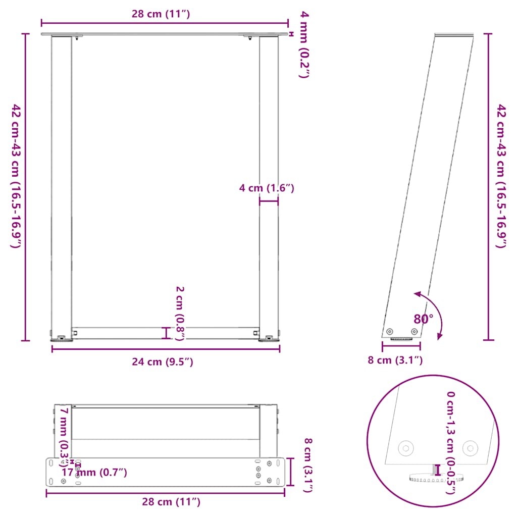Salontafelpoten 2 st U-vormig 28x(42-43) cm staal zwart is nu te koop bij PeponiXL, paradijselijk wonen!