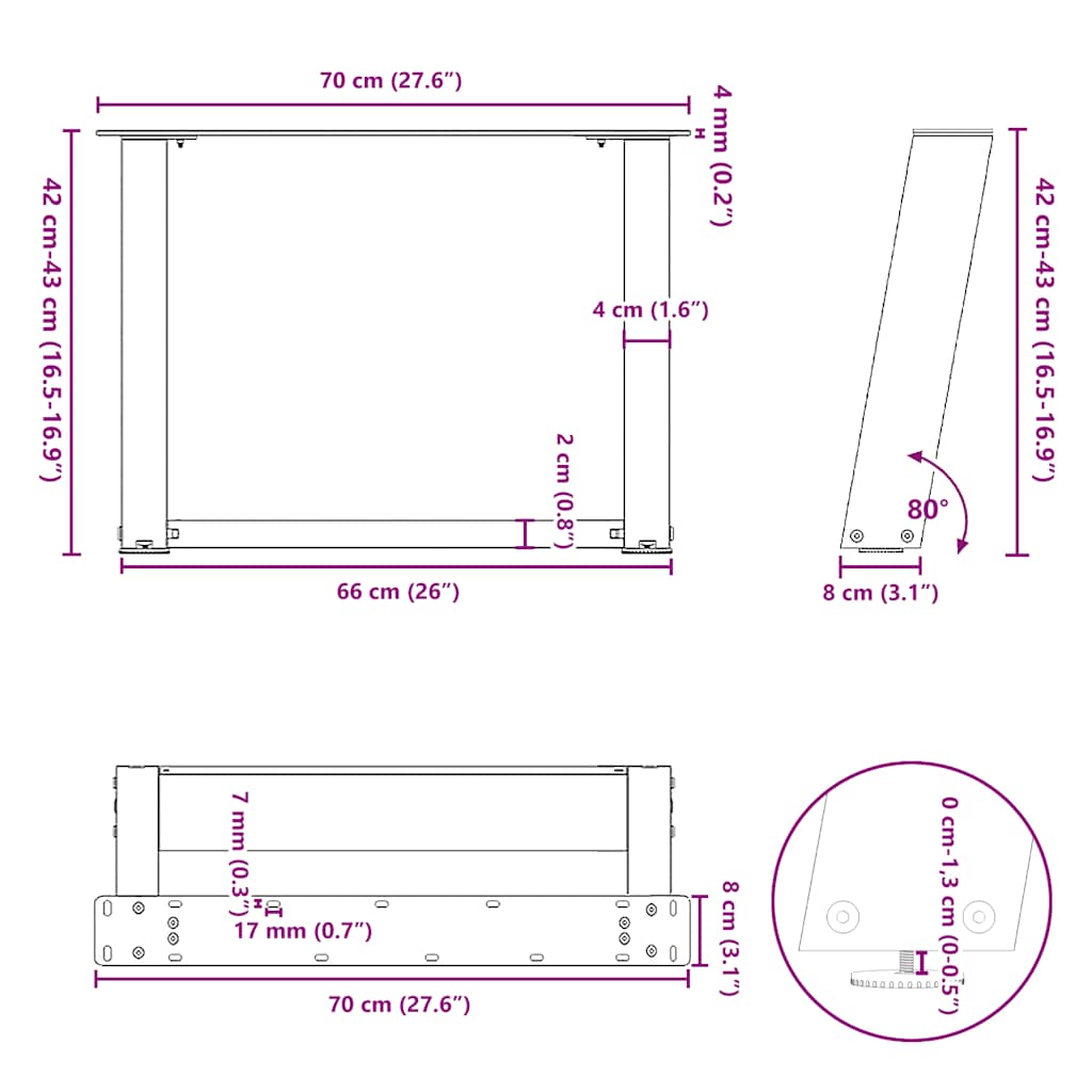 Salontafelpoten 2 st U-vormig 70x(42-43) cm staal zwart is nu te koop bij PeponiXL, paradijselijk wonen!