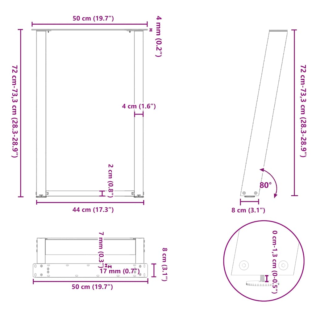 Eettafelpoten 2 st U-vormig 50x(72-73) cm staal wit is nu te koop bij PeponiXL, paradijselijk wonen!
