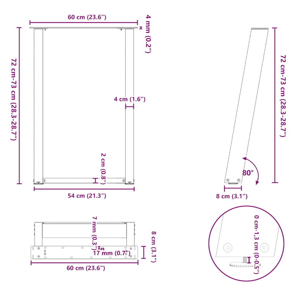 Eettafelpoten 2 st U-vormig 60x(72-73) cm staal zwart is nu te koop bij PeponiXL, paradijselijk wonen!
