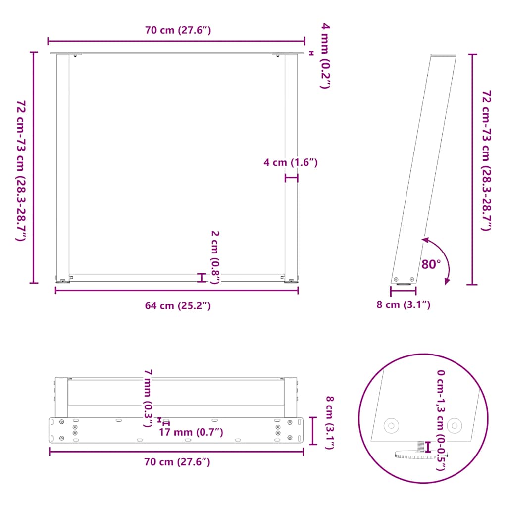 Eettafelpoten 2 st U-vormig 70x(72-73) cm staal zwart is nu te koop bij PeponiXL, paradijselijk wonen!