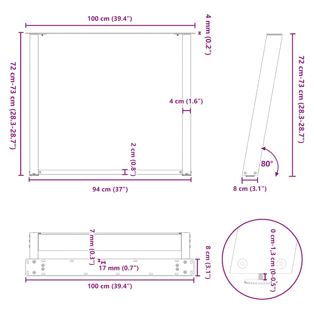 Eettafelpoten 2 st U-vormig 100x(72-73) cm staal wit is nu te koop bij PeponiXL, paradijselijk wonen!