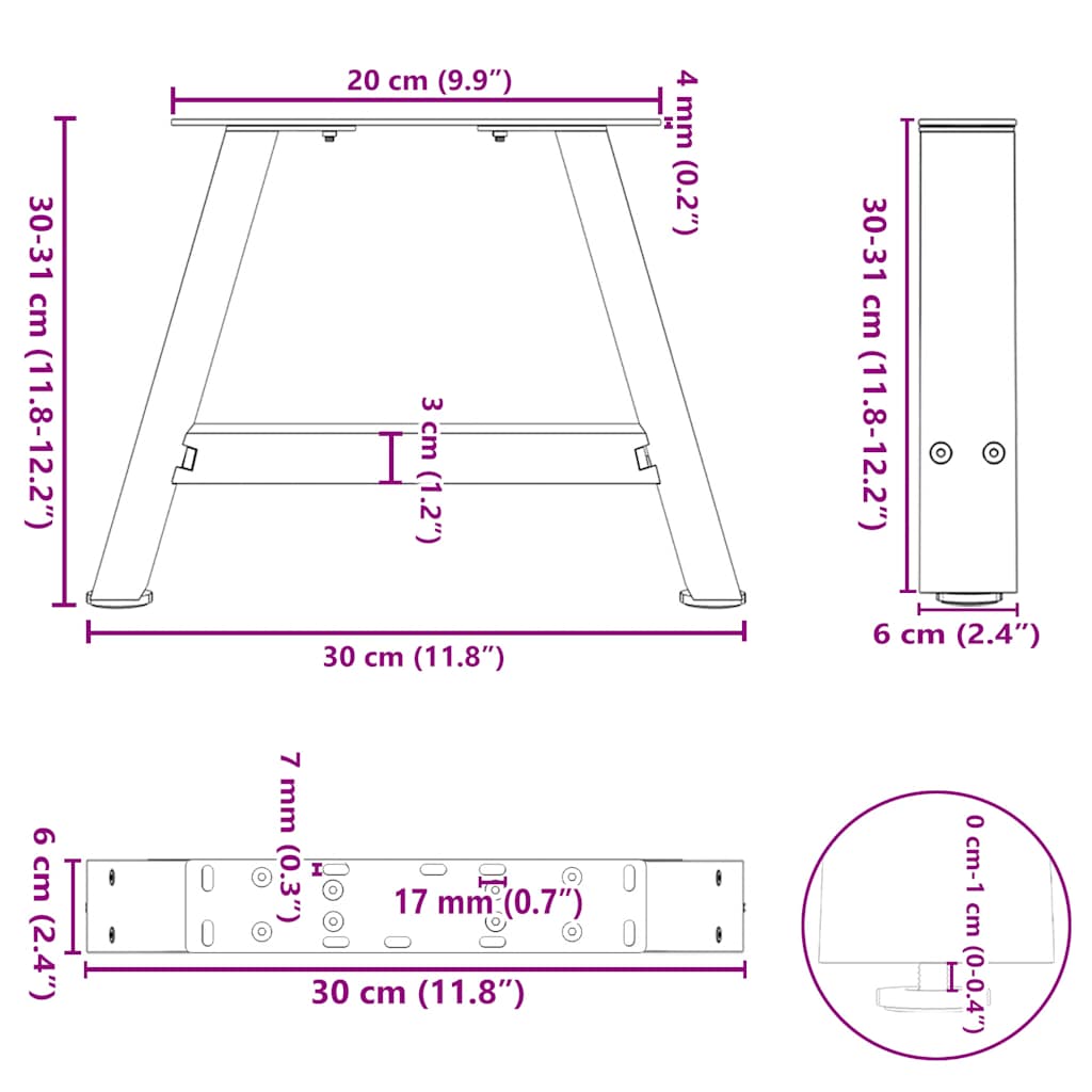 Salontafelpoten 2 st A-vormig 30x(30-31) cm staal wit is nu te koop bij PeponiXL, paradijselijk wonen!