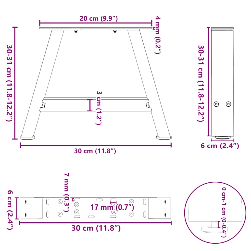 Salontafelpoten 2 st A-vormig 30x(30-31) cm staal is nu te koop bij PeponiXL, paradijselijk wonen!