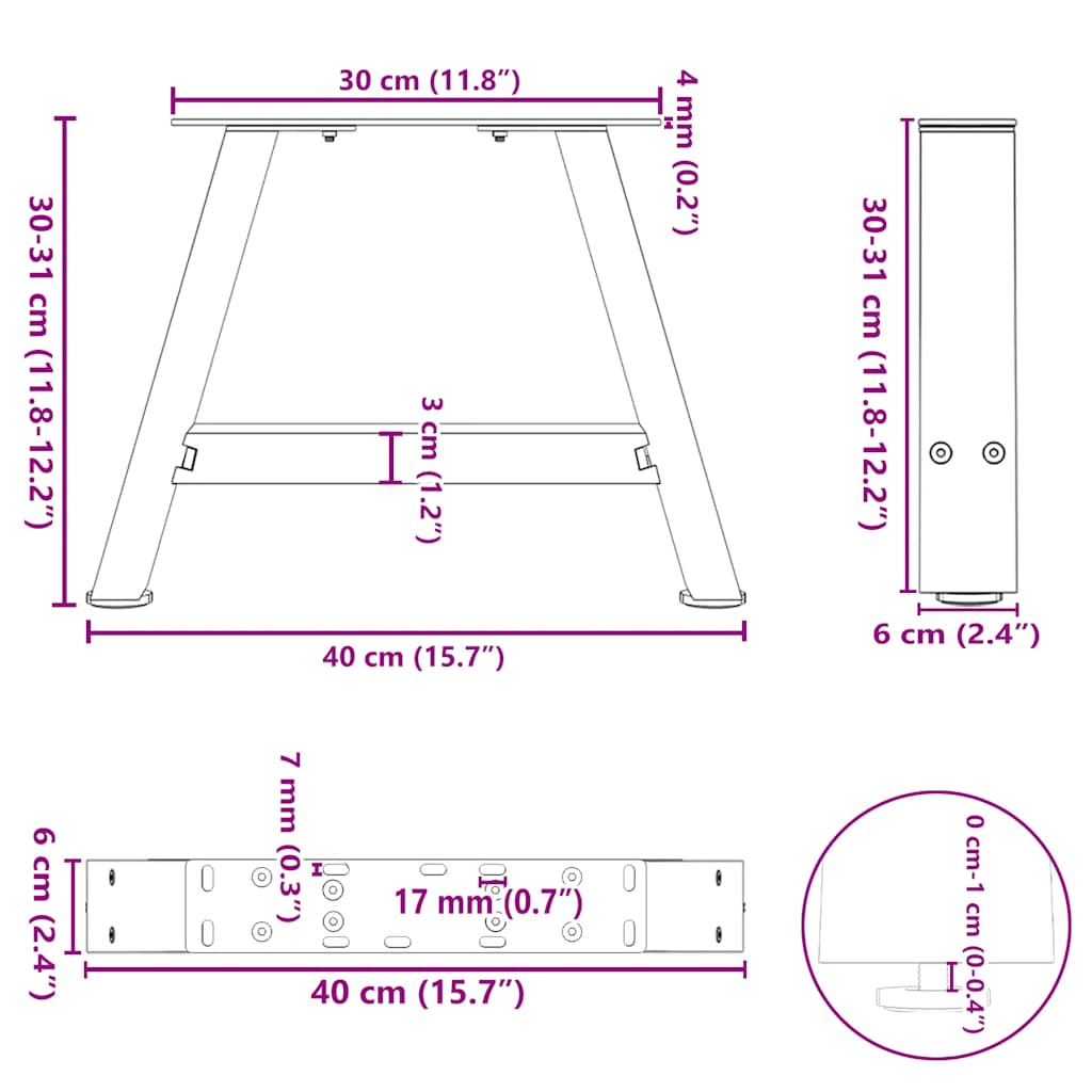 Salontafelpoten 2 st A-vormig 40x(30-31) cm staal wit is nu te koop bij PeponiXL, paradijselijk wonen!