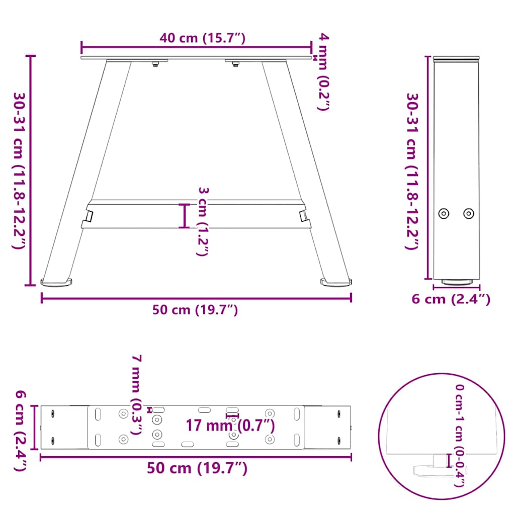 Salontafelpoten 2 st A-vormig 50x(30-31) cm staal zwart is nu te koop bij PeponiXL, paradijselijk wonen!