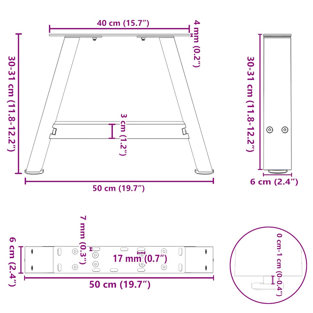 Salontafelpoten 2 st A-vormig 50x(30-31) cm staal is nu te koop bij PeponiXL, paradijselijk wonen!