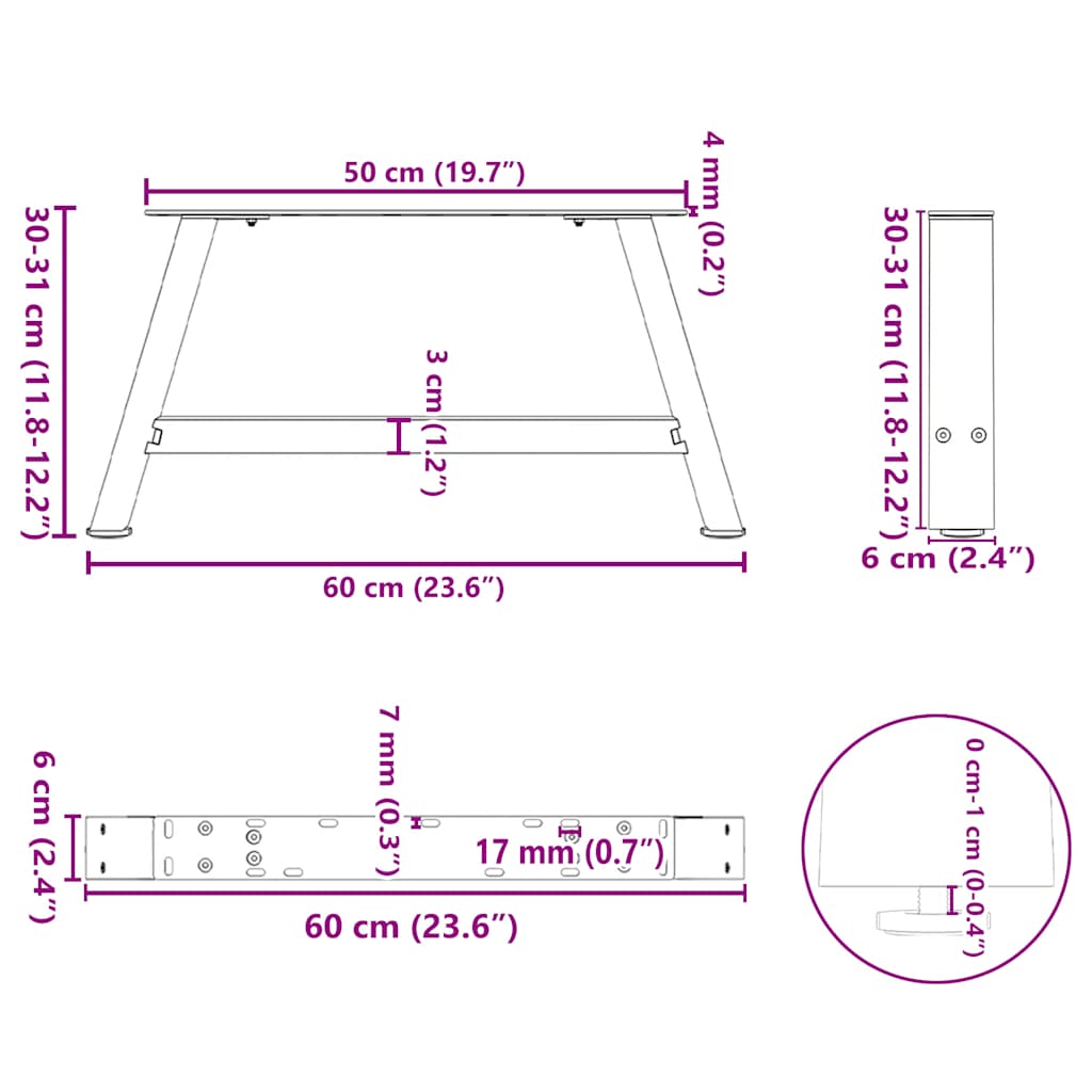 Salontafelpoten 2 st A-vormig 60x(30-31) cm staal is nu te koop bij PeponiXL, paradijselijk wonen!