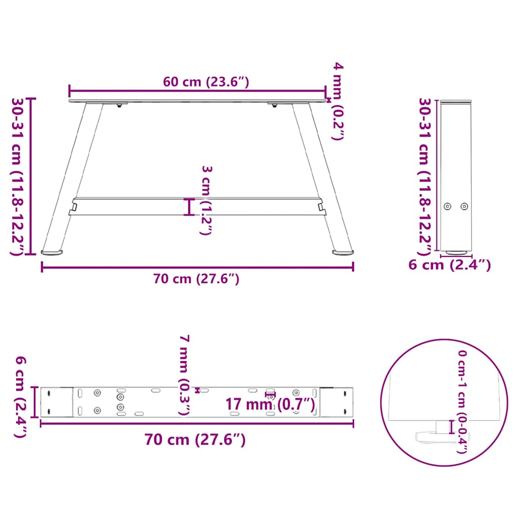 Salontafelpoten 2 st A-vormig 70x(30-31) cm staal antraciet is nu te koop bij PeponiXL, paradijselijk wonen!