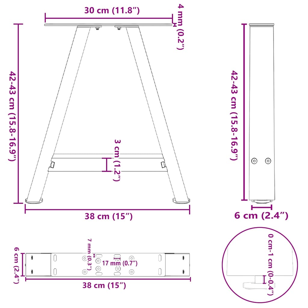 Salontafelpoten 2 st A-vormig 38x(42-43) cm staal wit is nu te koop bij PeponiXL, paradijselijk wonen!