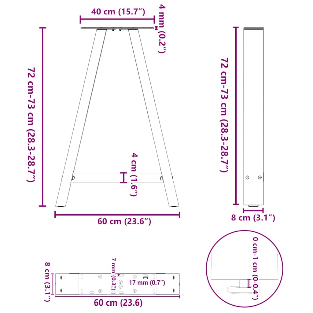 Eettafelpoten 2 st A-vormig 60x(72-73) cm staal antraciet is nu te koop bij PeponiXL, paradijselijk wonen!