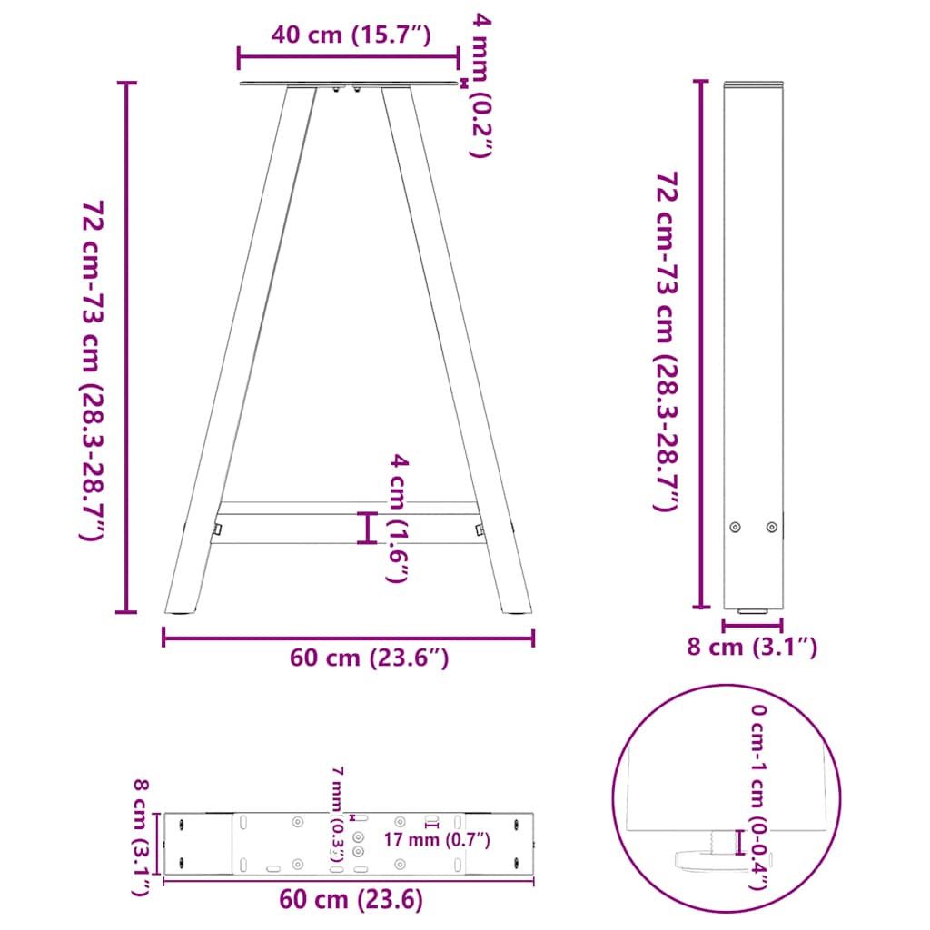 Eettafelpoten 2 st A-vormig 60x(72-73) cm staal is nu te koop bij PeponiXL, paradijselijk wonen!