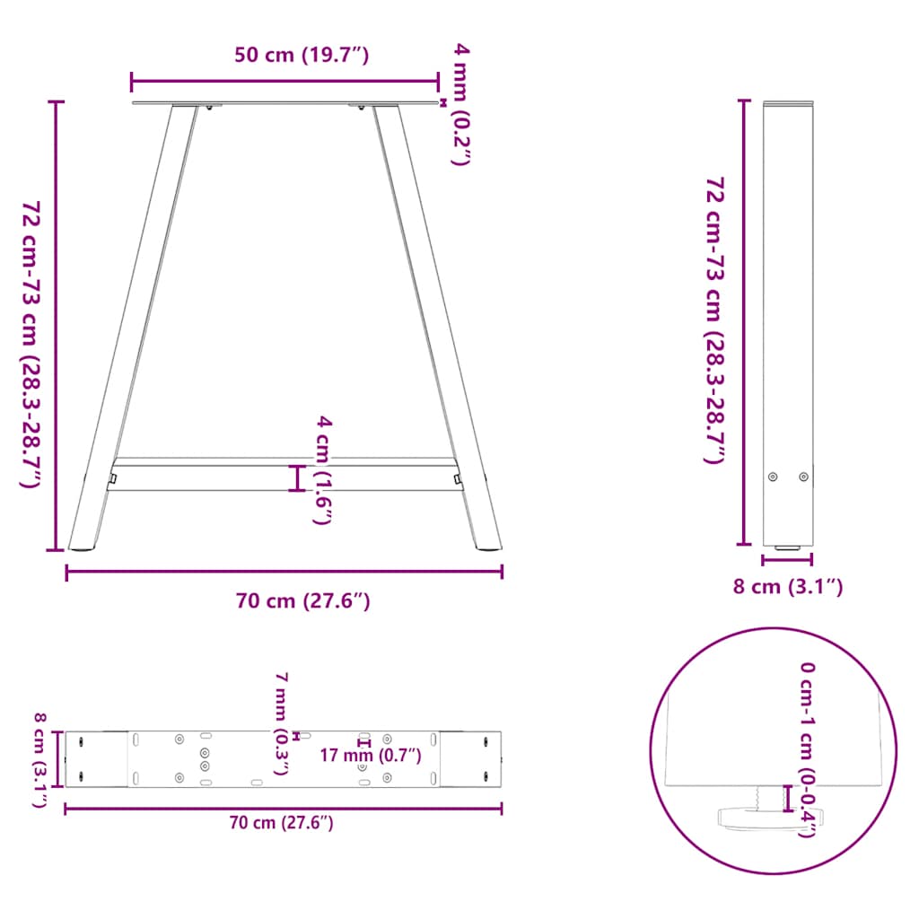 Eettafelpoten 2 st A-vormig 70x(72-73) cm staal zwart is nu te koop bij PeponiXL, paradijselijk wonen!