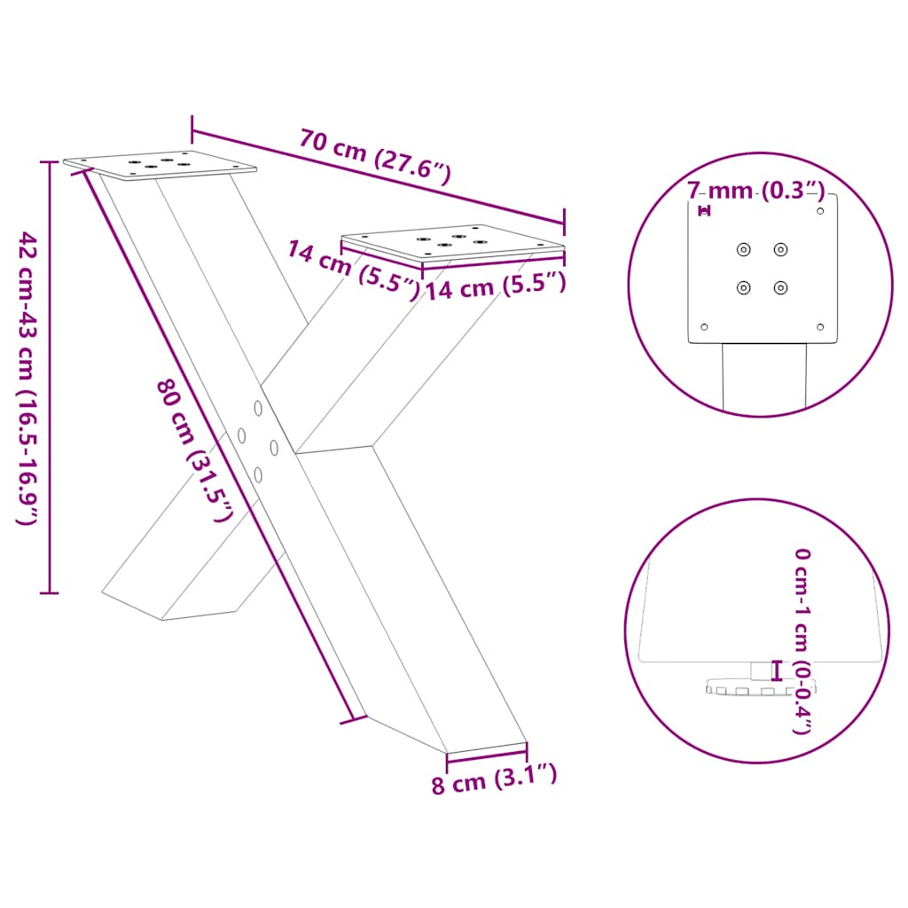 Salontafelpoten 2 st X-vormig 70x(42-43) cm staal wit is nu te koop bij PeponiXL, paradijselijk wonen!