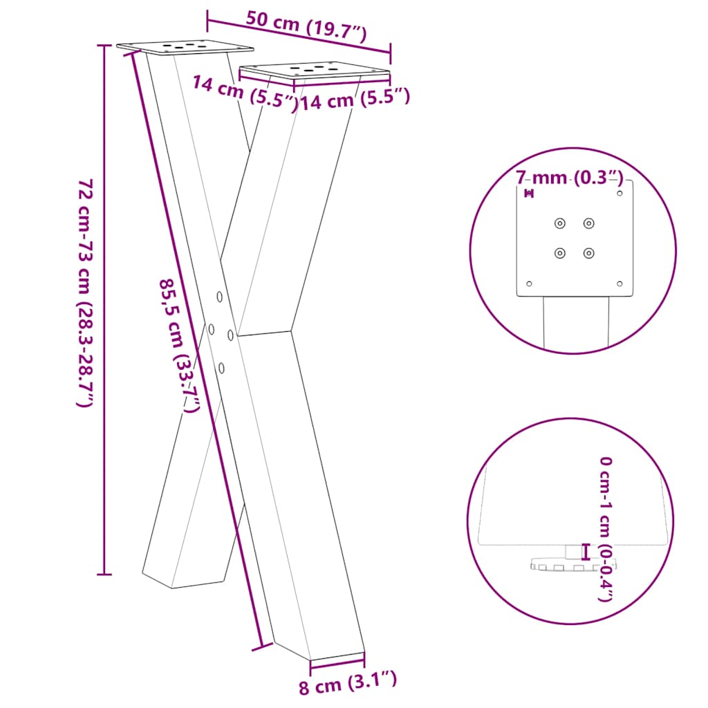 Eettafelpoten 2 st X-vormig 50x(72-73) cm staal antraciet is nu te koop bij PeponiXL, paradijselijk wonen!