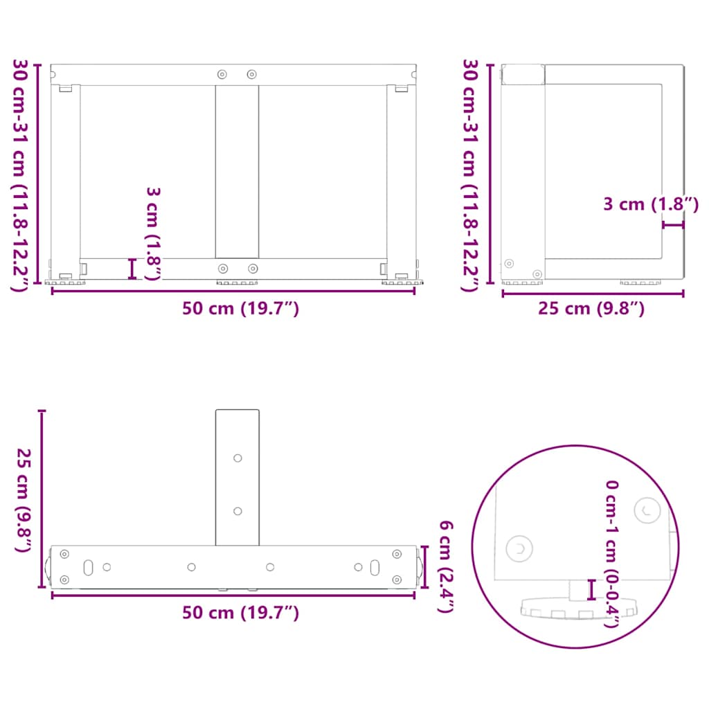 Salontafelpoten 2 st T-vormig 50x25x(30-31) cm staal antraciet is nu te koop bij PeponiXL, paradijselijk wonen!