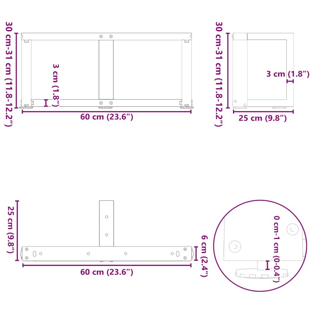 Salontafelpoten 2 st T-vormig 60x25x(30-31) cm staal zwart is nu te koop bij PeponiXL, paradijselijk wonen!