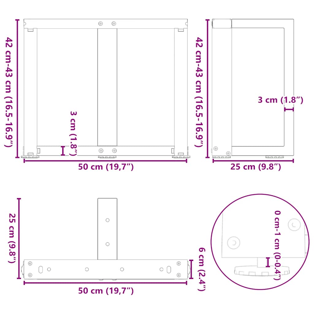 Salontafelpoten 2 st T-vormig 50x25x(42-43) cm staal zwart is nu te koop bij PeponiXL, paradijselijk wonen!