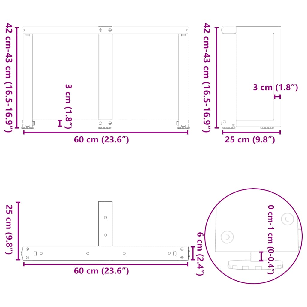 Salontafelpoten 2 st T-vormig 60x25x(42-43) cm staal antraciet is nu te koop bij PeponiXL, paradijselijk wonen!