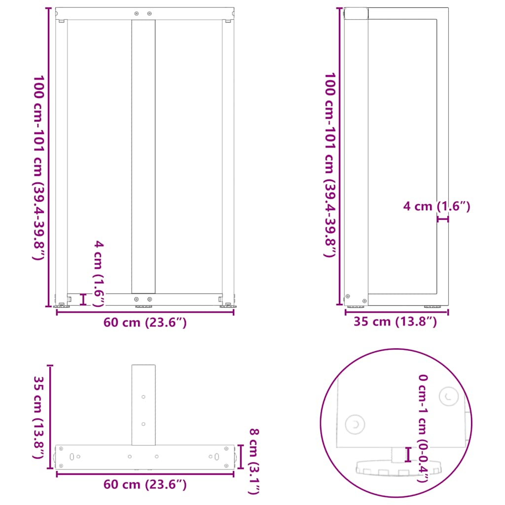 Bartafelpoten 2 st T-vormig 60x35x(100-101) cm staal wit is nu te koop bij PeponiXL, paradijselijk wonen!