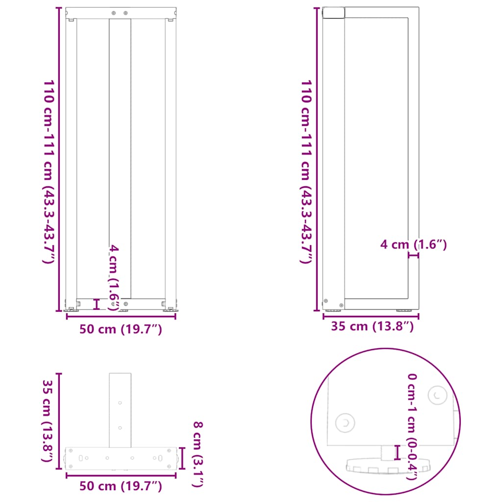 Bartafelpoten 2 st T-vormig 50x35x(110-111) cm staal zwart is nu te koop bij PeponiXL, paradijselijk wonen!
