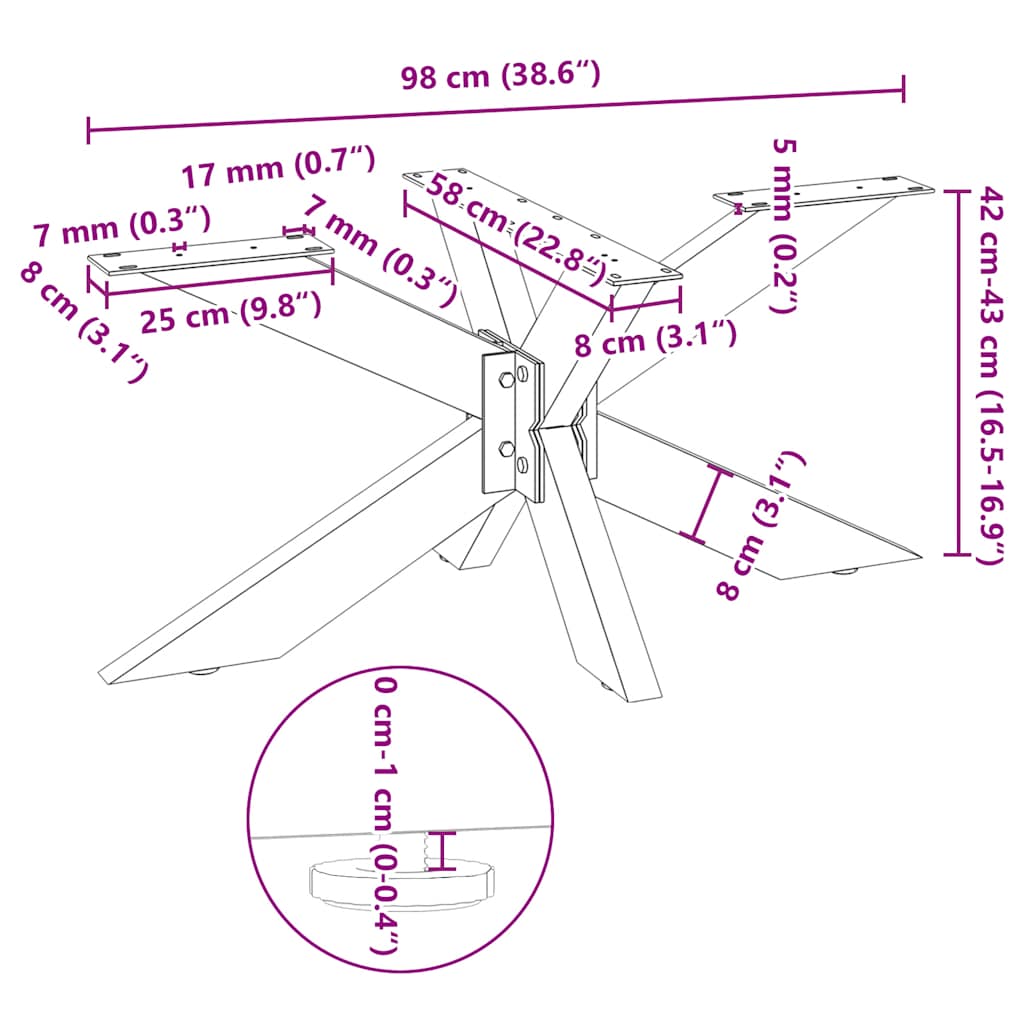 Salontafelpoot spider vorm 98x58x(42-43) cm staal zwart is nu te koop bij PeponiXL, paradijselijk wonen!