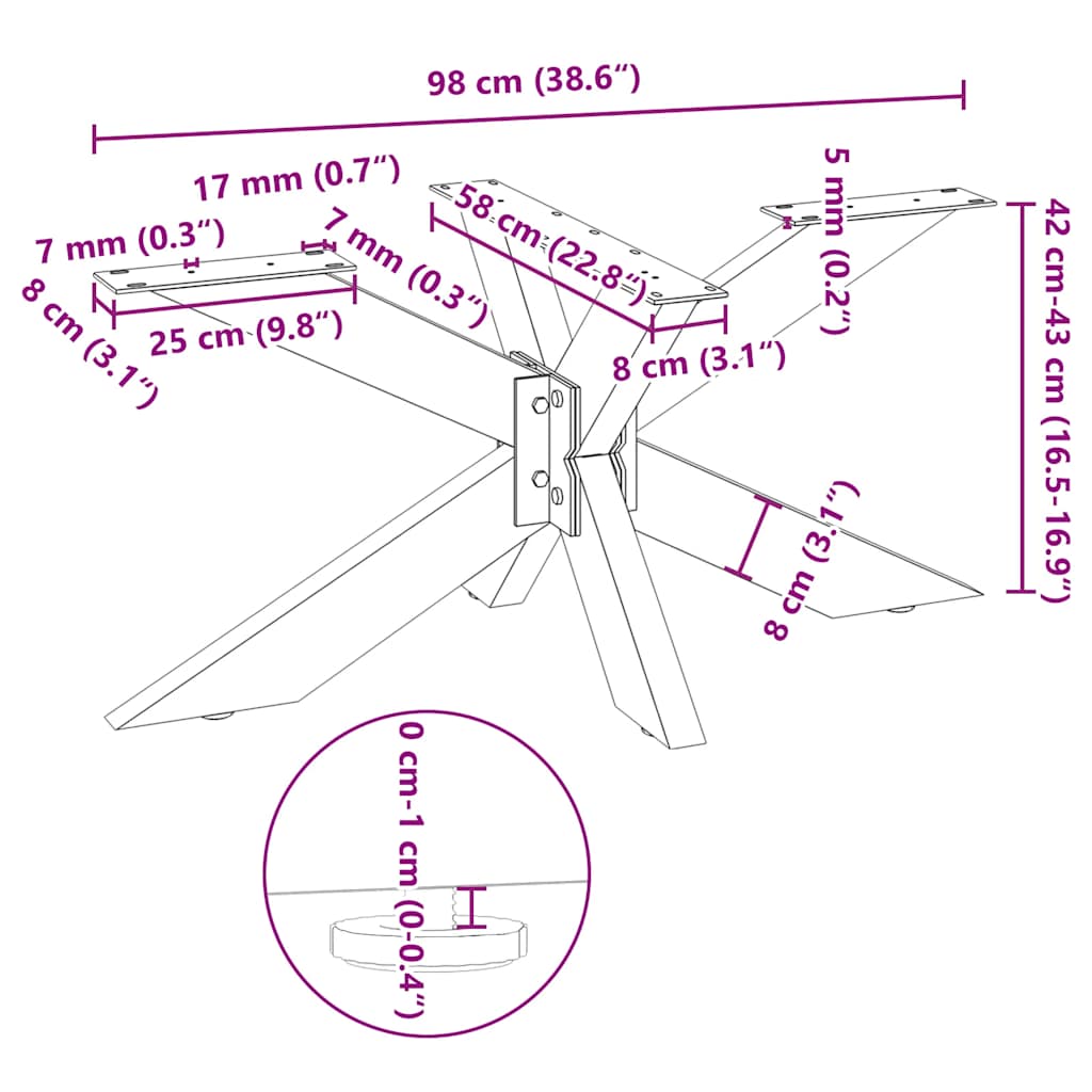 Salontafelpoot spider vorm 98x58x(42-43) cm staal antraciet is nu te koop bij PeponiXL, paradijselijk wonen!