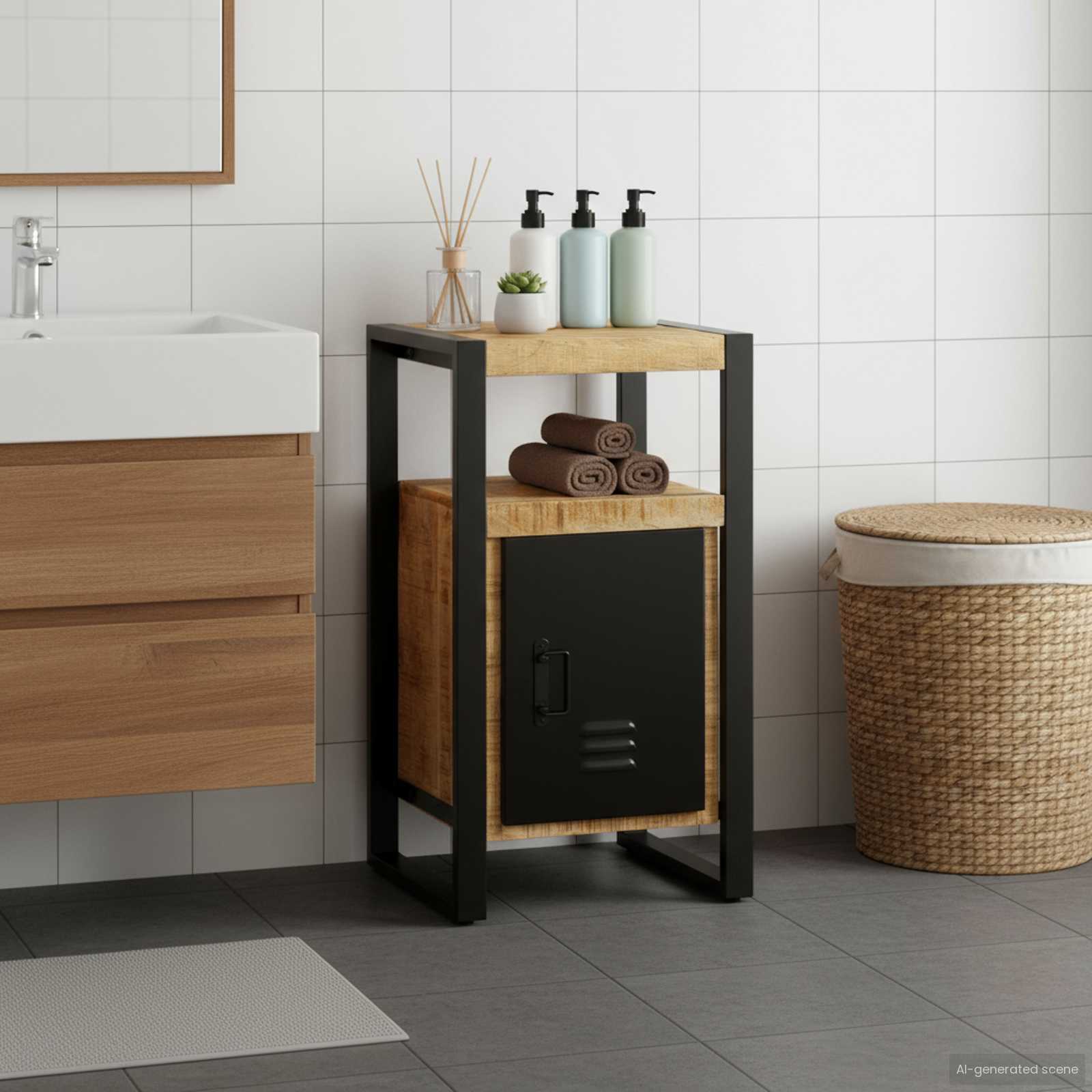 Badkamerkast met plank Bruin 40 x 35 x 75 cm Massief Mango Hout is nu te koop bij PeponiXL, paradijselijk wonen!