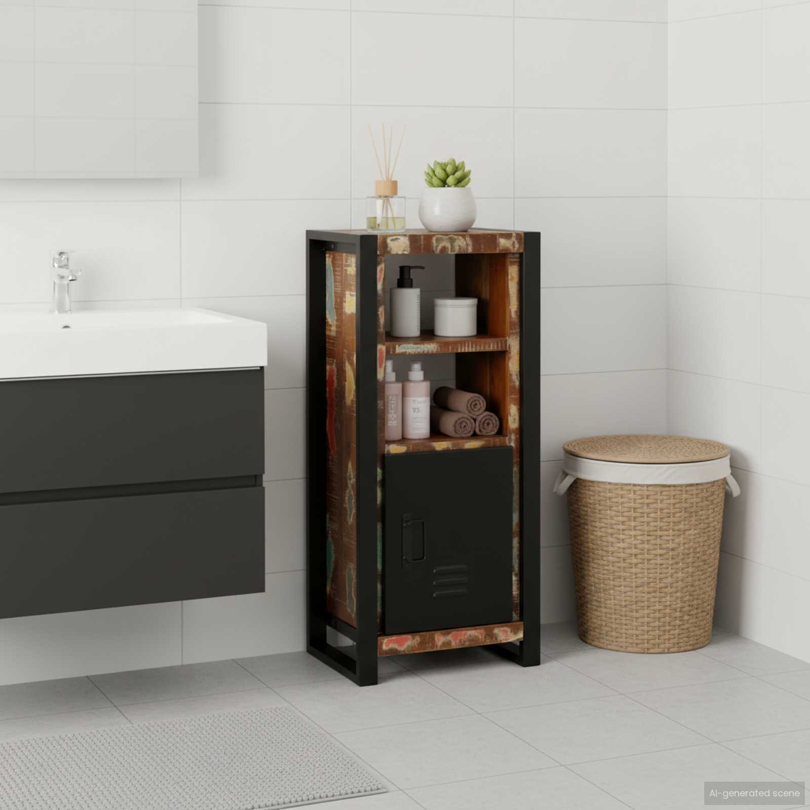 Badkamerkast Bruin 40 x 30 x 90 cm Massief Gerecycled Hout is nu te koop bij PeponiXL, paradijselijk wonen!
