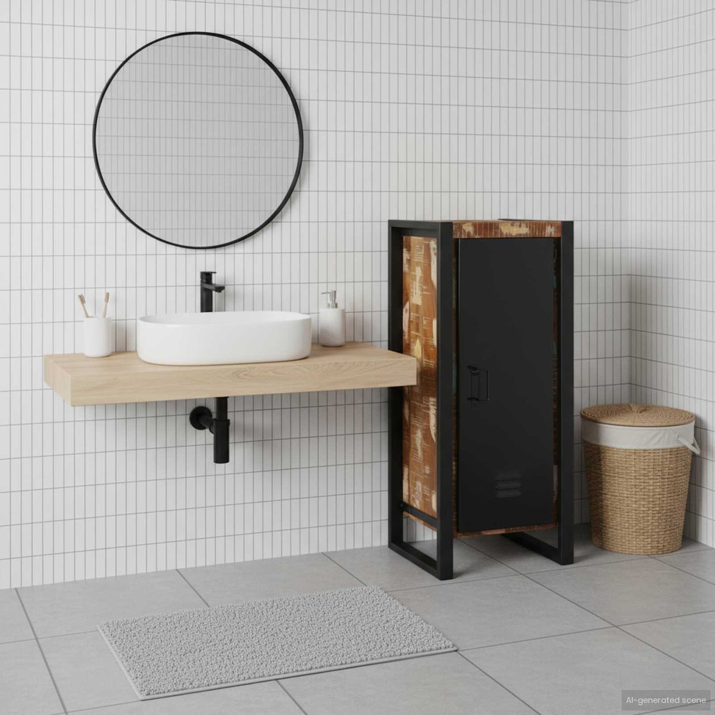 Badkamerkast Bruin 40 x 35 x 90 cm Massief Gerecycled Hout is nu te koop bij PeponiXL, paradijselijk wonen!