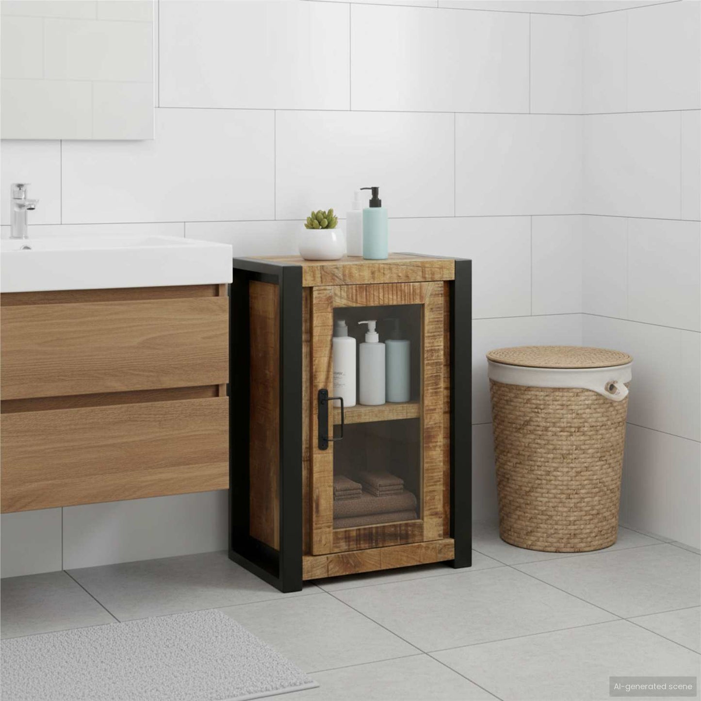 Badkamerkast met plank Bruin 40 x 30 x 60 cm Massief Mango Hout is nu te koop bij PeponiXL, paradijselijk wonen!