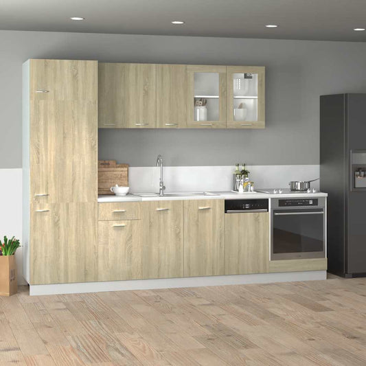 8-delige Keukenkastenset Lyon bewerkt hout sonoma eikenkleurig is nu te koop bij PeponiXL, paradijselijk wonen!
