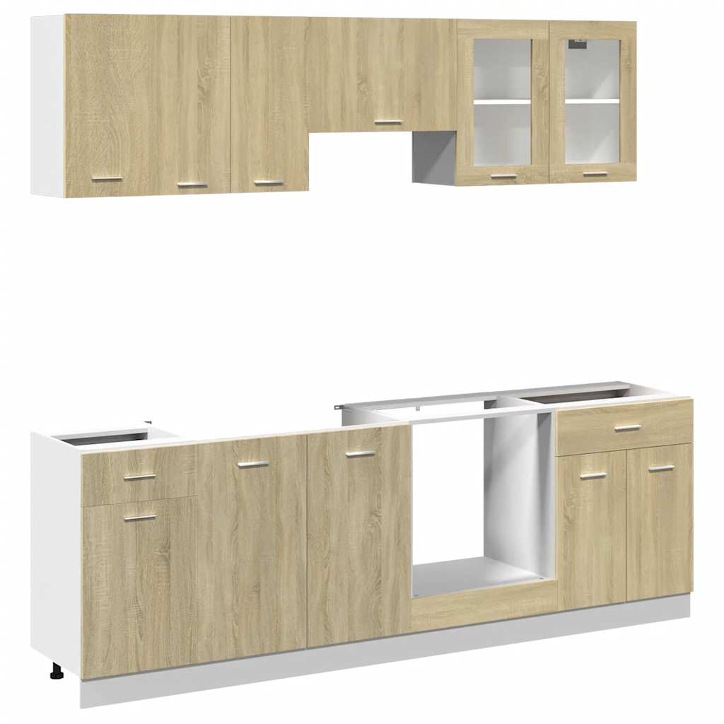 8-delige Keukenkastenset Lyon bewerkt hout sonoma eikenkleurig is nu te koop bij PeponiXL, paradijselijk wonen!