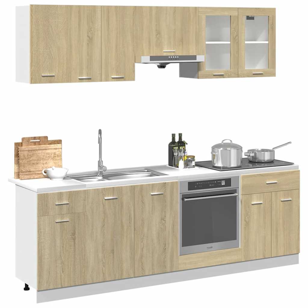 8-delige Keukenkastenset Lyon bewerkt hout sonoma eikenkleurig is nu te koop bij PeponiXL, paradijselijk wonen!