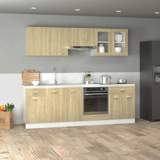 8-delige Keukenkastenset Lyon bewerkt hout sonoma eikenkleurig is nu te koop bij PeponiXL, paradijselijk wonen!